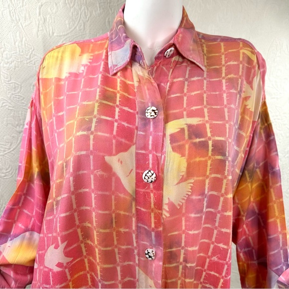 Paul M Ropp 70s VTG Oversized Batik Button Down Fish Tunic - Picture 2 of 15